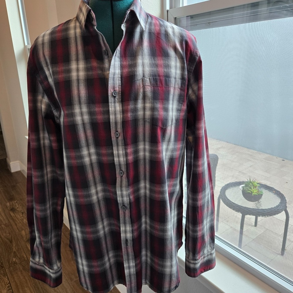 Structure Mens Size Large Button-up Shirt Plaid Long Sleeves 100% Cotton